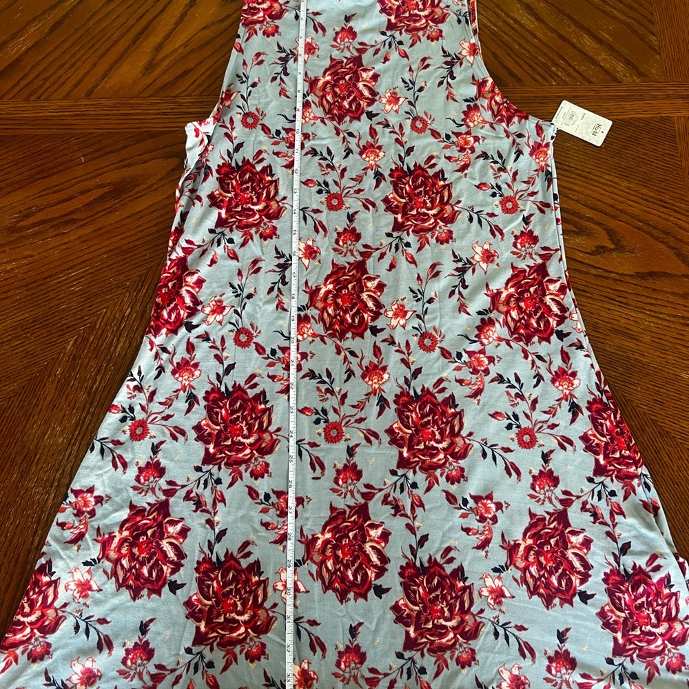 Kohl’s Mudd Sleeveless Floral Trapeze Dress Blue With Red Roses Large Brand New